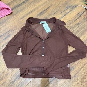 Papaya Brown Sheer Button-Up Top